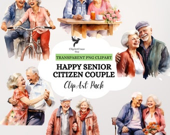 Clipart de abuelos en acuarela: Pareja de ancianos PNG (Descarga digital)