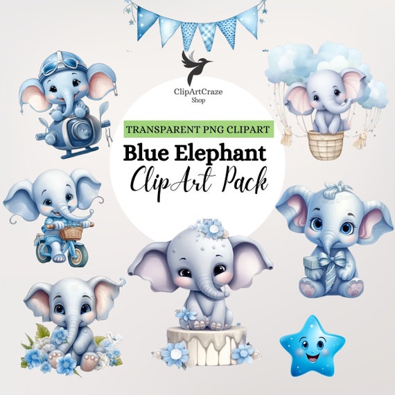 Blue Elephant Clipart: Balloon Animal PNG Graphics (Commercial Use)