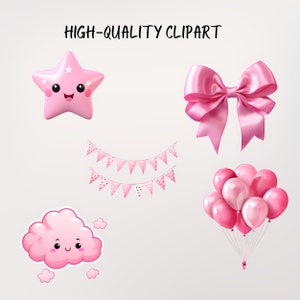 Clipart de elefante rosa: Gráficos PNG de baby shower (uso comercial) imagen 3