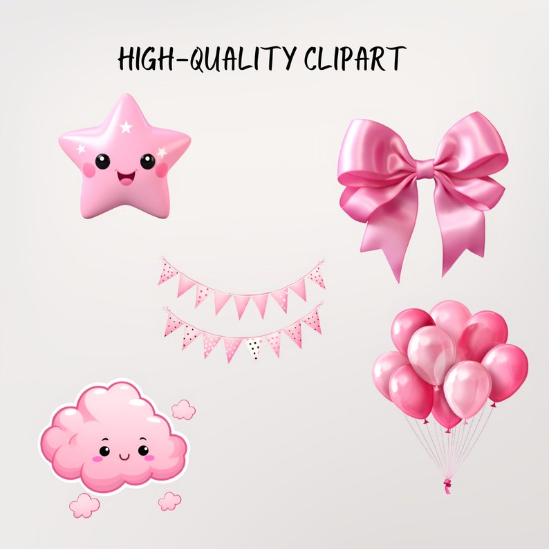 Clipart de elefante rosa: Gráficos PNG de baby shower (uso comercial) imagen 3