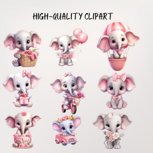 Clipart de elefante rosa: Gráficos PNG de baby shower (uso comercial) imagen 2