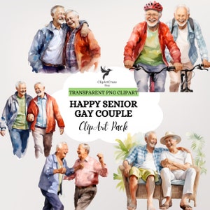 Aquarelle Couple gay plus âgé , Clipart personnes âgées, Clipart personnes âgées png , Retraite Grand-père clipart png , Grands-parents Digital clipart PNG