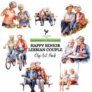 Watercolor Lesbian Couple Clipart: Senior Women PNG (Digital Download)