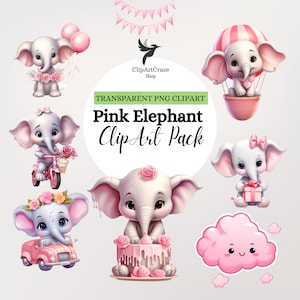 Clipart de elefante rosa: Gráficos PNG de baby shower (uso comercial) imagen 1