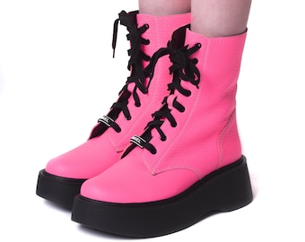 Pink leather boots on platform AKEL