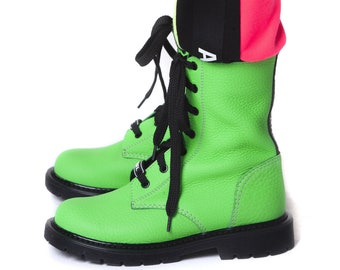 Green kids leather boots AKEL