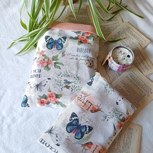 Book Sleeve - Vintage Style Butterfly Bird Fabric Protective Cover - Reader Gift - Handmade Book Sleeve