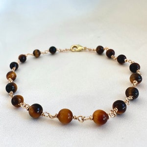 Genuine Tigers Eye Bracelet, Gold Brown Gemstone Bracelet, Crystal Healing Bracelet, Tigers Eye Beaded Bracelet, Grounding Bracelet