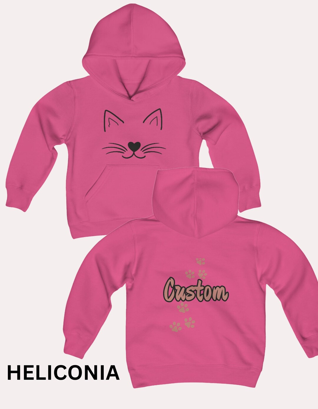 Cute Cat Hooded Sweatshirt for Girls Customized Kids Hoodie With Name