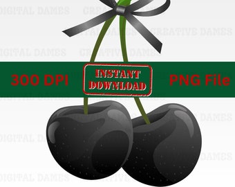 PNG Dark Coquette black cherry Bow ribbon bows Digital Download Girly Girl Goth Clothing Sublimation graphic goth coquette style dorm art