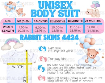 Digital Download for Rabbit Skins 4424 Baby Unisex One Piece Infant Bodysuit Size Chart baby mockup baby bodysuit mockup for Etsy Listings