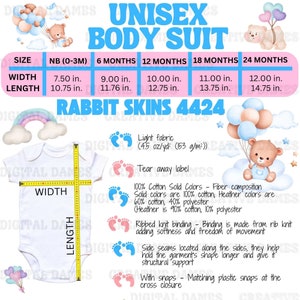 Digitaler Download für Rabbit Skins 4424 Baby Unisex Einteiler Säuglingsbodysuit Größentabelle Baby-Mockup Baby-Body-Mockup für Etsy-Angebote