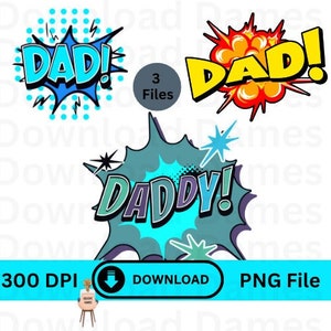 Comic Buch Dad Kaboom Stil Vatertag Clipart Sublimation digitaler Download Design Bundle Grafik Clipart Becher Wrap Wand Kunst Glasbecher