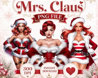 Christmas Red Head Hair Girl Sexy Mrs. Santa Claus Digital Design Planner Clipart tumbler wrap mug tshirt Santa Suit Miss Holiday PNG file