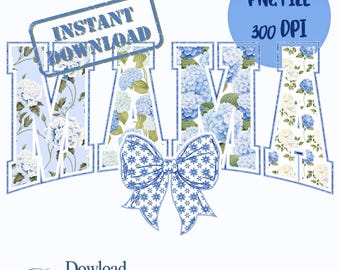 Kokette Mama Blumen Hortensien Doodle Schrift Muttertag Sublimationsdesign PNG-Datei für Aufkleber und Clipart Valentinstag Mom Shirt Pretty