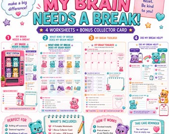 Brain Break Worksheets for Teens, Self Regulation Printable, Calm Down Activities, tween Coping Skills PDF