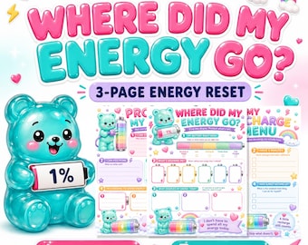 Teen Self Care Printable Worksheets, Energy Check In, Recharge Menu, Social Battery Reset, Cute Wellness Journal Pages, Digital Download PDF