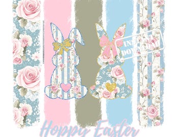 Hübsches Hoppy Ostern Pinselstriche Pastell Blumenmuster Trendy Faux Glitter Bunny Ostern Pinselstrich Frühling Ostern Shabby Chic Coquette Png