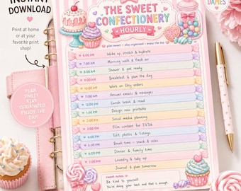Candy Hourly Planner Printable Pastel Daily Schedule Time Blocking Planner Cute Kawaii Planner Candycore Planner Pink Productivity Sheet Ins