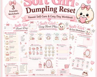 Soft Girl Self Care Worksheets Printable, Kawaii Dumpling Reset Planner, Cozy Day Journal, Mood Check In, Self Love PDF Digital download