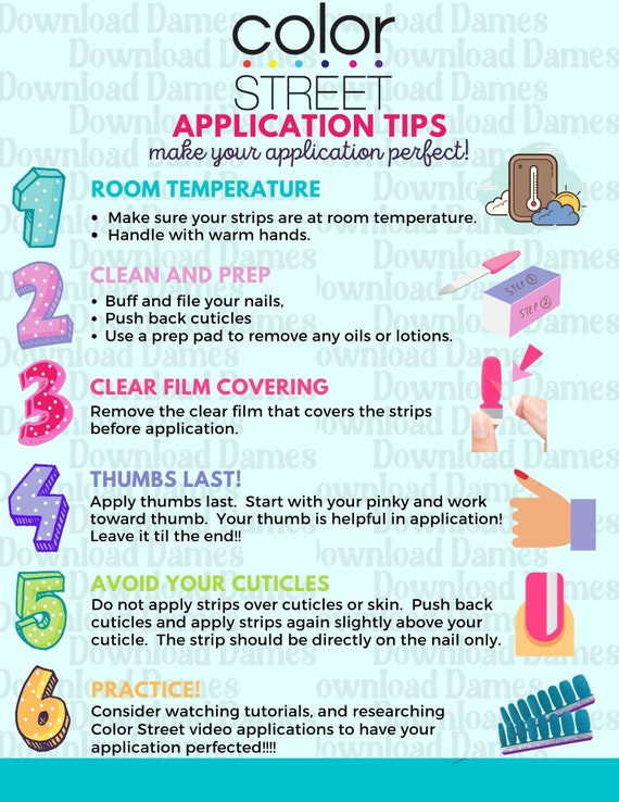 Application Tips for Color Street Real Nail polish Strips.  Digital Download JPG PNG small business flyer