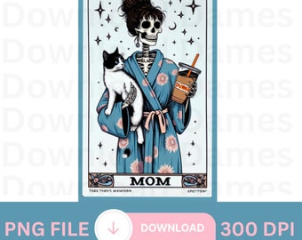 Lustige Mama Tarot Karte PNG 300 Dpi-Datei Die Mutter Verrückte Katze Dame Katzenmama Mama aber ersten Kaffee himmlischen Digital Download DIY Handwerk Sublimation