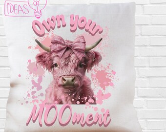 Pink Coquette Aesthetic Highland Cow PNG Digital Download File Sublimation for Glass Can Tumbler Shirts Mugs Sweatshirts Boujie Highland cow