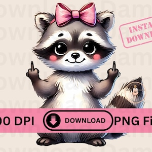 Środkowy palec szop clipart Sassy śmieci panda słodki kokietka dorosły humor zabawny sublimacja projekt zwierzę grafika zostań śmieci PNG