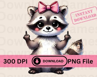 Feeling Feral Middle Finger Raccoon Clipart Adult Humor Funny sarcastic Design coquette girly girl Animal Graphic Stay Trashy opossum PNG
