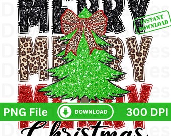 Leopard Frohe Weihnachten Baum PNG Faux Glitter Frohe Png Retro Weihnachtsbaum Clipart Weihnachtsmann Kokette Weihnachten Pailletten Sublimation
