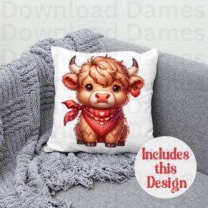 Cute Baby Highland Cow with heart scarf  PNG Clipart Brown Cow Highland Cow Glass can cup wrap Sublimination Digital Download Crafting