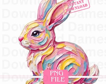 Buntes Häschen PNG, abstraktes Häschen Clipart, Pinselstrich-Häschen Design, Glam wunderliche künstlerische Osterhase Sublimation Sofort-Download