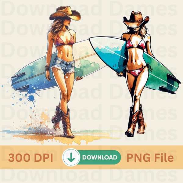 Coastal Cowgirl PNG Digital Download Country Girl Clipart Cowgirl Surfer graphic Coastal cowboy surfing Coquette aesthetic Granola girl PNG