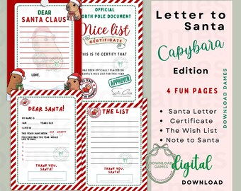 Weihnachts-Capybara-Wishlist Brief an Santa für Capybara-Liebhaber Offizielles Nordpol-Nice List-Zertifikat Einzigartiger druckbarer digitaler Download