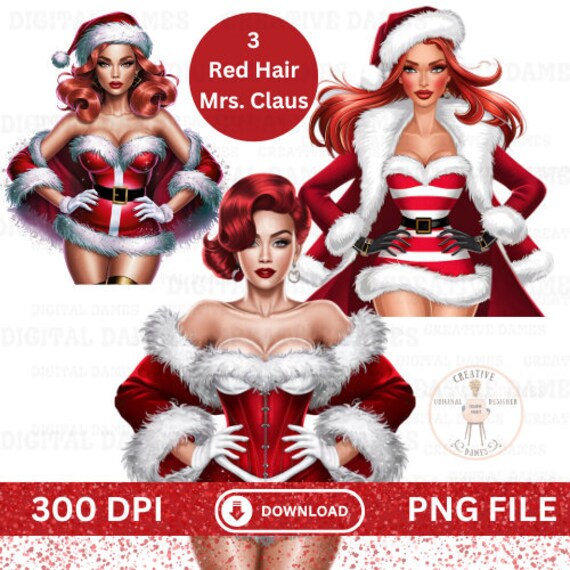 Christmas Red Head Hair Girl Sexy Mrs. Santa Claus Digital Design Planner  Clipart Tumbler Wrap Mug Tshirt Santa Suit Miss Holiday PNG File