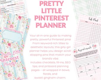 Digital Pretty Little Pinterest Planner Coquette Aesthetic Digital Download SEO Checklist Pin Templates Strategy Guide for Etsy Shop sellers