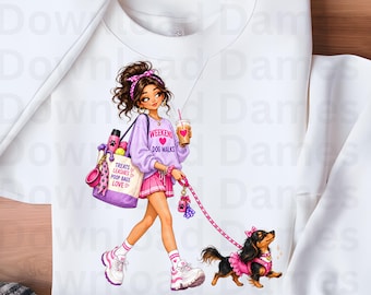Quirky Dog Walker Girl PNG, Dachshund Clipart, Dog Walker Gift, Sublimation,Digital Download