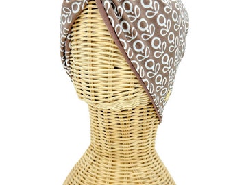 Turbante de mujer para cabeza hojas marrón blanco
