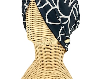 Turban femme pour tête entrelacée noir blanc