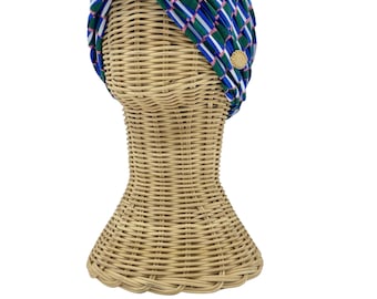 Turban femme pour tête coloré bleu, rose vert