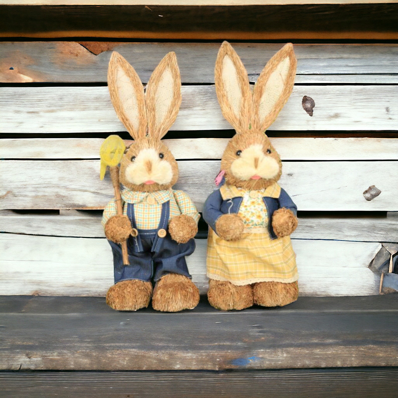Cute Nordic Rabbit Couples Straw Decorations, Handmade Straw Animal ...