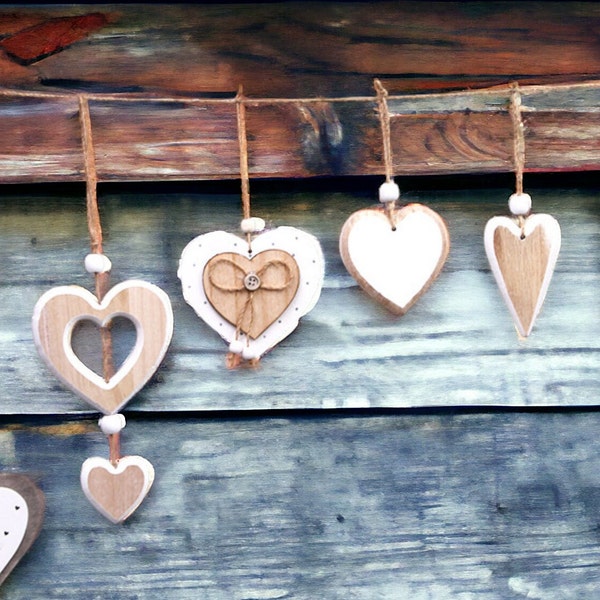 Cadeaux de coeur en bois suspendus au mur pour la Saint-Valentin, décor suspendu au mur fait à la main, décorations de cœur en bois, cadeaux suspendus au mur pour la Saint-Valentin