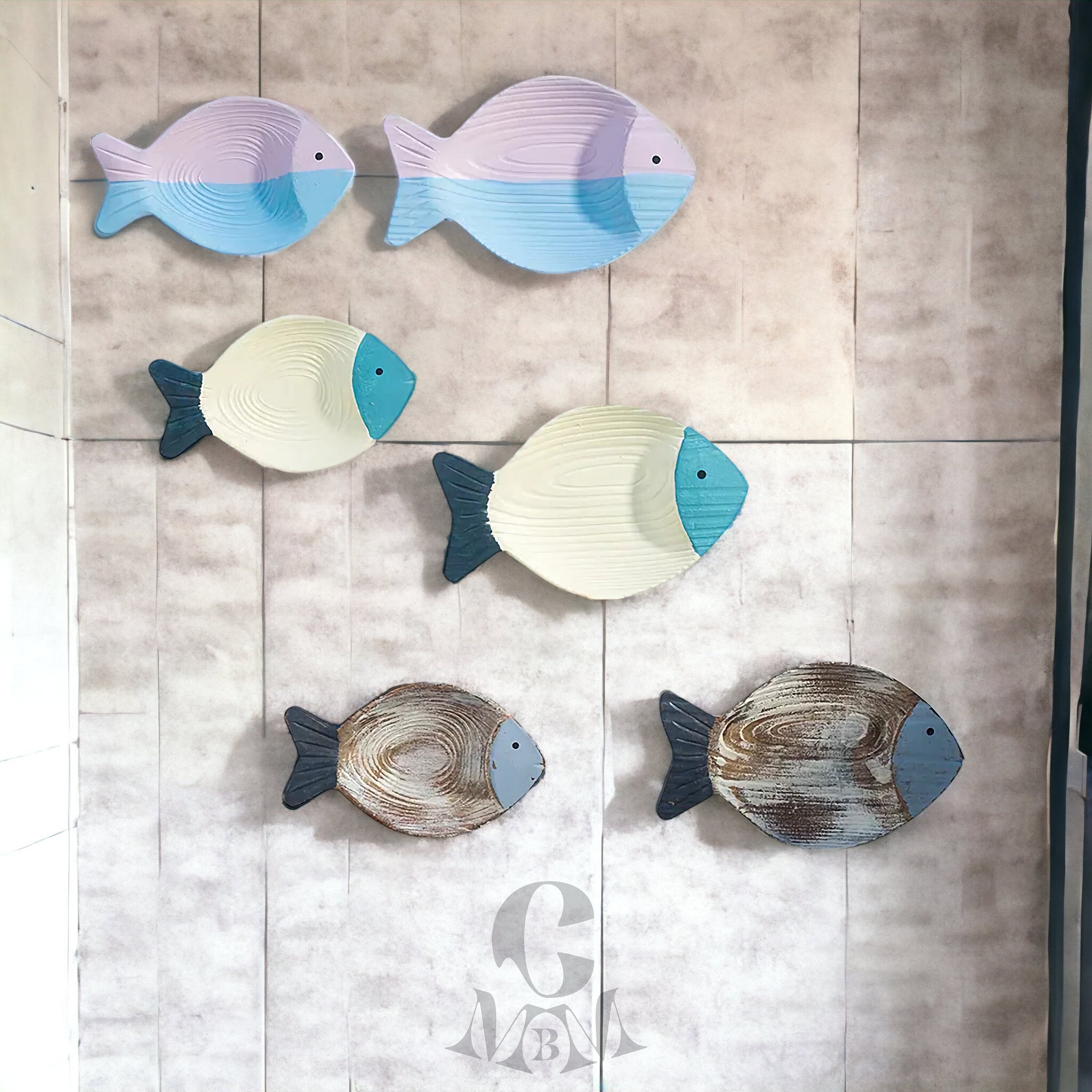 2 Piece Wood Fish Wall Art, Handmade Wall Hanging Decor, Wooden Fish