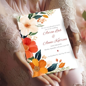 Hochzeitseinladung, zarte Blumen, doppelseitig, Canvas Template