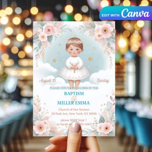 Invitation à un événement baptême. modèle de conception de carte de voeux numérique imprimable, modèle simple face, pour bébés