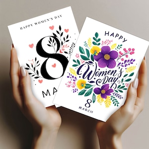 conjunto de cartões 2 peças Dia Mundial da Mulher, 8 de março, gentil e agradável, modelo de tela