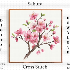 桜のクロスステッチパターン | 桜の花のパターン | 花の刺繍 | 桜の枝のクロスステッチ