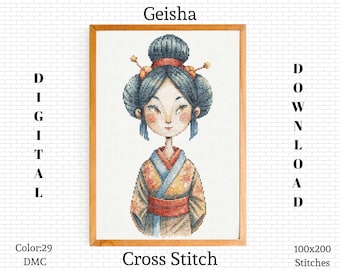 Geisha Cross Stitch Pattern: Asia Embroidery (PDF Download)