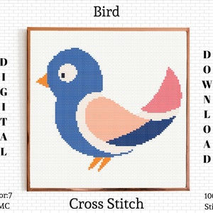 Patrón de punto de cruz de pájaro: Diseño de bordado moderno (PDF)