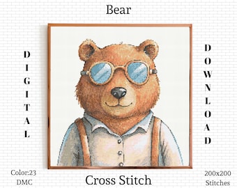 クマの顔のクロスステッチパターン、小さな刺繍（PDFパターン） - Etsy
